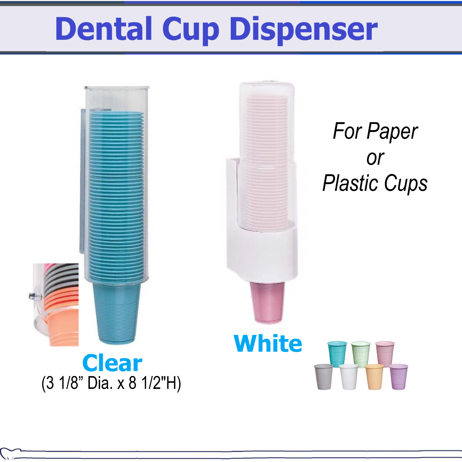 5 Oz Dental Plastic Cups Dispenser, Holds 100 Cups, Wall Mount, Easy