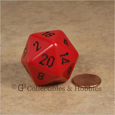 NEW 34mm Jumbo Red with Black Numbers D20 Die D&D RPG Game 20 Sided Dice Chessex