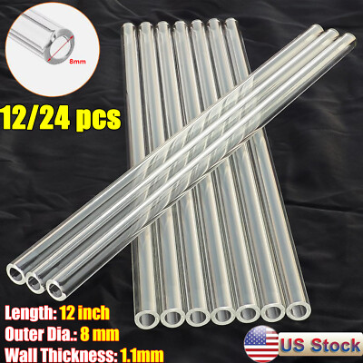 12/24pcs 12in Premium Borosilicate Clear Glass Blowing Tubes OD 8mm Thick 1.1mm