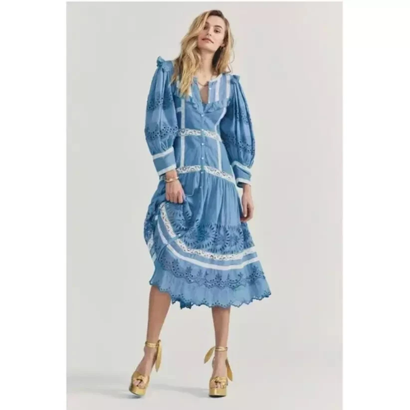 blue and white love shack fancy dress Love Shack Fancy Women Zirelle Dress Chapparal Blue