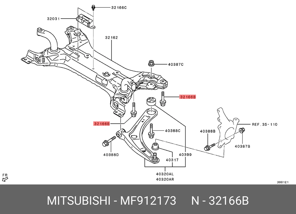 Genuine OE Bolt Front Axle Crossmember MF912173 For Mitsubishi