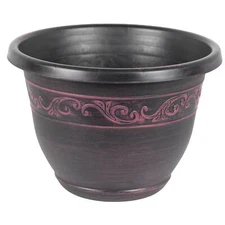 Garden Elements Outdoor Tulip Banded Plastic Planter, Plum, 13"
