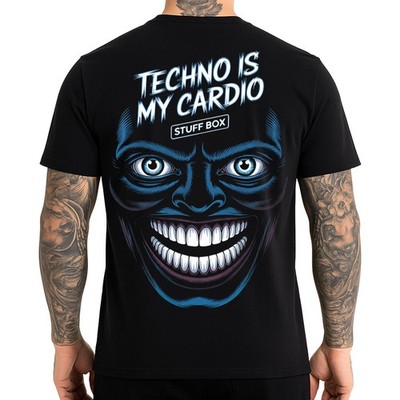 Stuff Box Herren Shirt Techno is my Cardio S-5XL TShirt Face schwarz kurzarm
