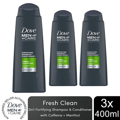 Dove Men+Care 2 in 1 Fortifying Shampoo & Conditioner, Fresh Clean, 3x400ml
