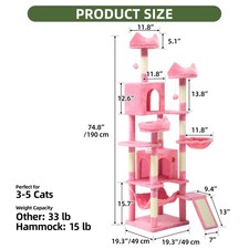 75"Large Cat Tree Tower Multi Level Play Tower Condo with Sisal Ramp