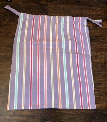Pottery Barn Kids Purple Rainbow Striped Laundry Liner w/Drawstring Ties EUC