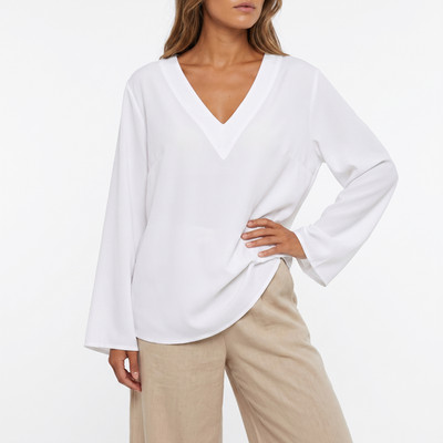 Heine Bluse Tunika Shirt 34 bis 46 Creme Weiß Ton Langarm Damen (7306) NEU