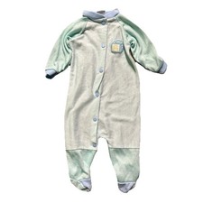 Vintage Terry Footie Pajamas Blue Green Size Medium 3-6 Months 