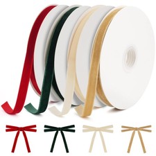 4 Colors Christmas Ribbon 3/8 Inch x 48 Yards Velvet Red Green Beige Khaki