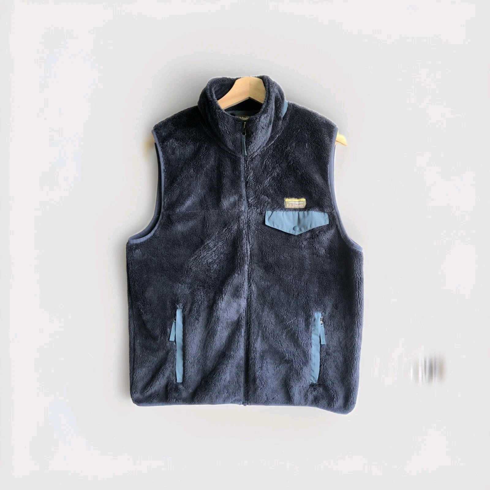 VTG LL Bean Deep Pile Fleece Vest Navy/Blue Mens Medium Reg Casual Flex