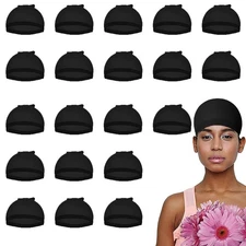 Smilco 20-Piece Black Lace Front Stocking Cap - Stretchy Nylon Wig Cap for Wo...