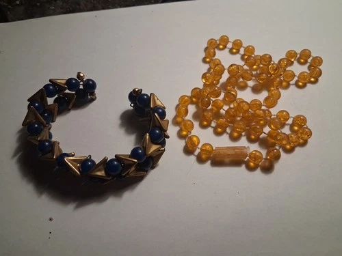 Vtg Lot Estate Costume Jewelry Necklace Expandable Bracelet Glass Project Refurb