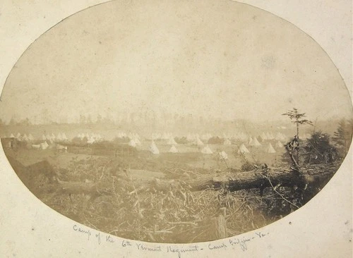 1861 CIVIL WAR LARGE ALBUMEN PHOTO - 6TH VERMONT INFANTRY FIELD CAMP IN VIRGINIA