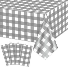 4 Pack Grey Gingham Tablecloths, Grey and White Checkered Tablecloths 86 x 51