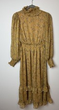 By the River Chiffon Smocked Yellow Floral Midi Dress Large