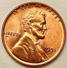 1951-d Choice Uncirculated Bu Red Rd - Lincoln Wheat Cent - Denver Mint  C258