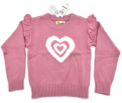 Epic Threads Girls Pink Heart Fuzzy Knit Sweater Ruffle Hem Size 2T NWT
