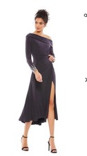 Ieena Mac Duggal One Shoulder Long Sleeve Jersey Gown Sz 4 Charcoal 26485 NEW