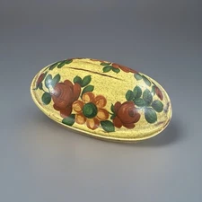 Vintage Hand Painted Trinket Dish Box w/ Lid Floral Small * Small Chip Under Lid