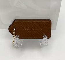 Coach New York Hangtag Leather Tan Brown Bag Charm 2  X 1  Branded Gold Chain