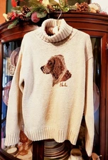 Vintage Ralph Lauren Dog Turtleneck Sweater Size M, Khaki/Brown. Rare, EUC CUTE!