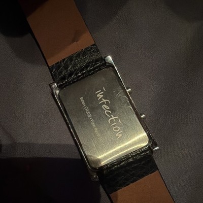 Infection LED Digital Rectangle Quartz Watch Black Leather Strap WR