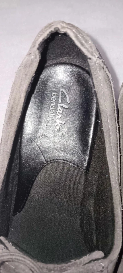 Clarks Bendables lace-up Heeled Pumps Womens Size 8 1/2 Wide gray suede - Image 4 of 4