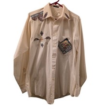 Vtg 70s Southwestern Indian Hand Painted Long Sleeve Shirt Native American L