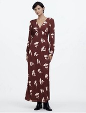 Madewell V Neck Cuff Sleeve Maxi Dress Floral Bordeaux Resort Vacation Sz 2 NWT