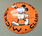 VINTAGE DOME MICKEY MOUSE CLUB MOTOR OIL PORCELAIN SERVICE GAS STATION PUMP SIGN
