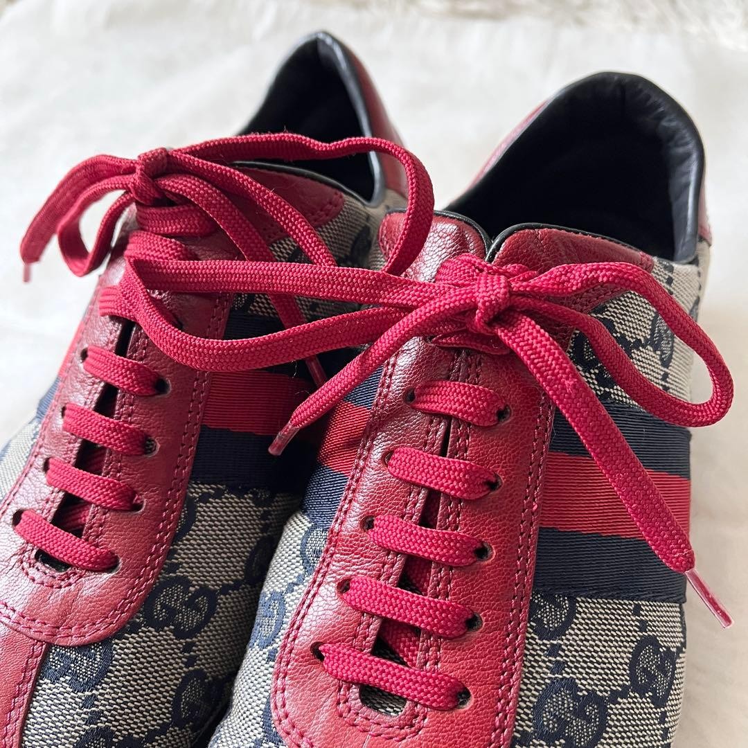 Auth Gucci Leather GG Low cut Sneakers Red Beige Logo EU36 US6 UK3 Women thumbnail 24