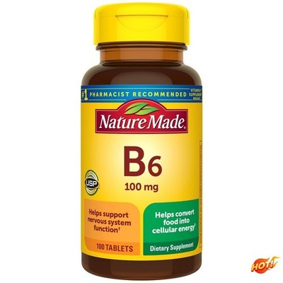 Nature Made Vitamin B6 100 mg Tablets, Energy Support, USP Verified, 100ct