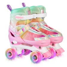 Rainbow Roller Skates for Girls Kids, Gradient Pink 4 Size Adjustable Quad Sk...