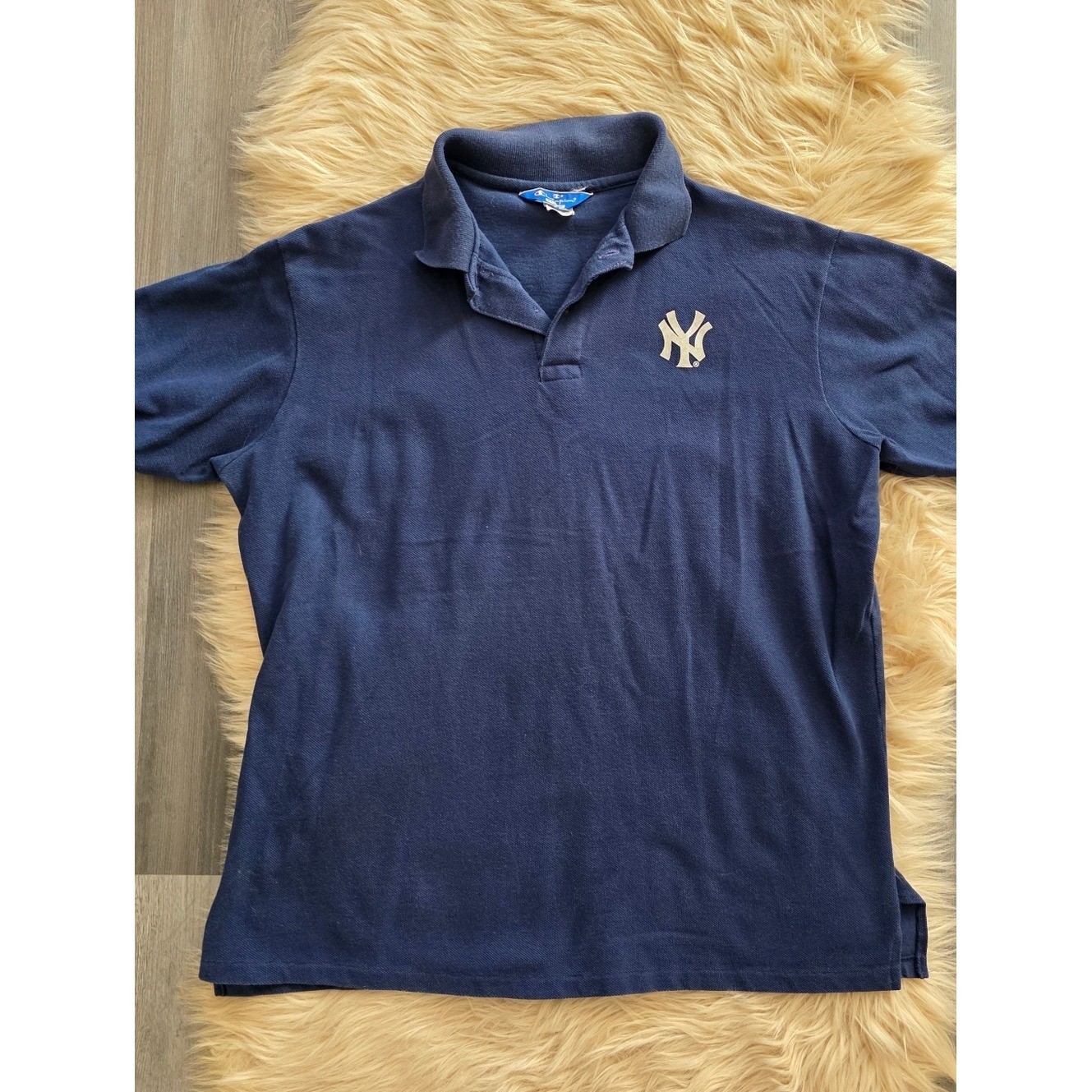 Champion Vintage 90s Short Sleeve Yankees Polo Shirt Navy Blue Men