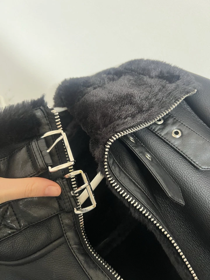 Michael Kors 人造毛皮皮革机车夹克黑色女式 S 码 — 第 4/4 张图片