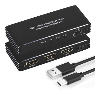 8K@60Hz HDMI Splitter 1 in 2 Out, 1x2 HDMI 2.1 Splitter Support 4K@120Hz, 108...
