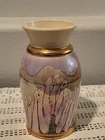 Vtg Porcelain Pottery Vase with Gold Accents Hand Painted 7.25" Signed Unique