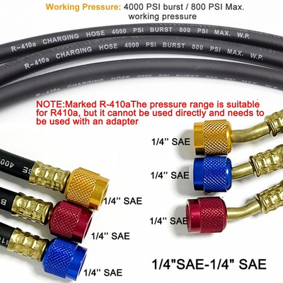 #ad 3 piece refrigerant charging hose set 800 psi to 4000 psi working pressure 1 4 $24.47