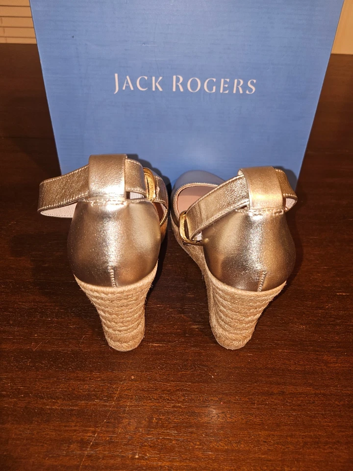 Jack Rogers Mujer Palmer Alpargata Cuña Bombas Platino Talla 6.5 Defectuosas NUEVO Foto 3 de 4