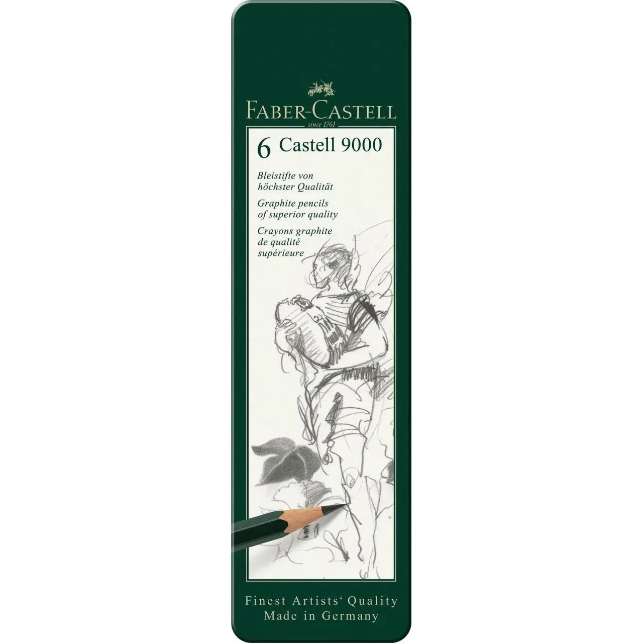 Faber Castell Finest Artist 9000 Drawing Pencil Tin Set of 6. 8B,6B,4B,2B,B,HB