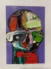 Original abstract painting oil on canvas fabric 4x6 in by Anastasiya Kim