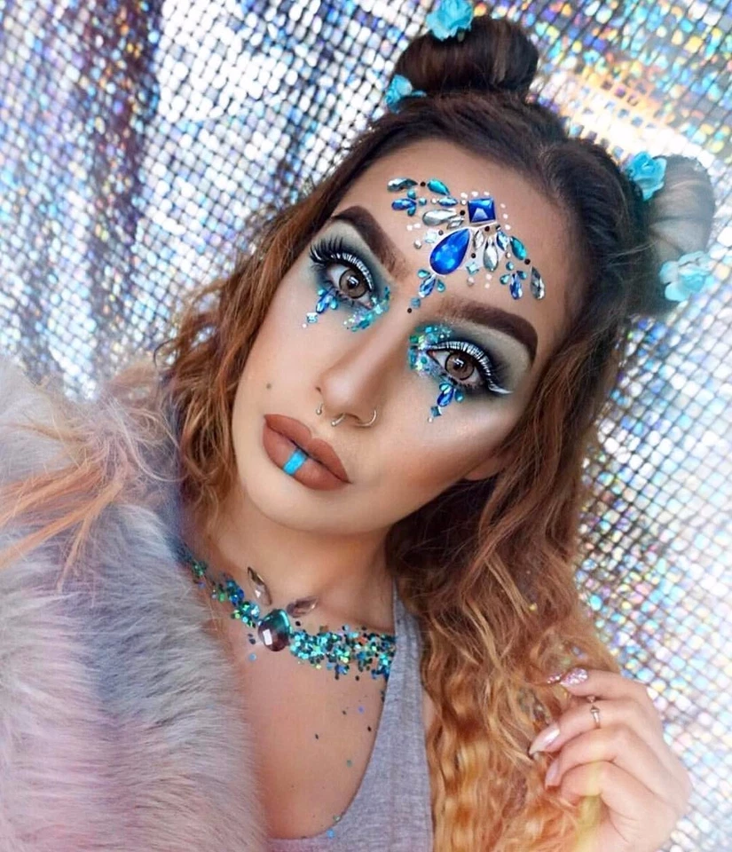 Festival EDC NYE Rave Cara Adhesiva Joyas Cristal Gemas Estrás Pegatina Foto 2 de 4