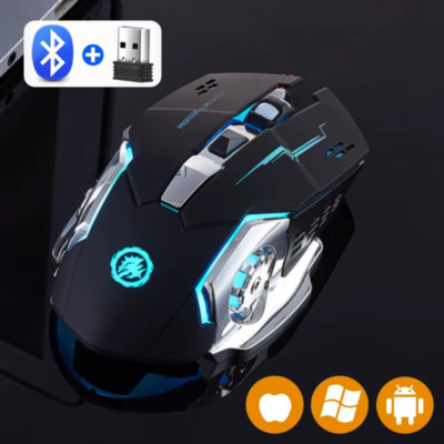 Wiederaufladbare kabellose Gaming Maus 2.4G Bluetooth leise mechanische Hintergrundbeleuchtung PC 