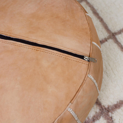 Pouf marocain ottoman en cuir pour la décoration intérieure - Pouf rond en cuir - Picture 8 of 10