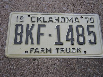  Oklahoma BKF 1485 Farm Truck 1970 White and Black License Plate only 1