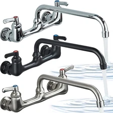 Commercial Kitchen Sink Faucet Swivel Spout 2 Dual Handle Wall Mount Restaurant