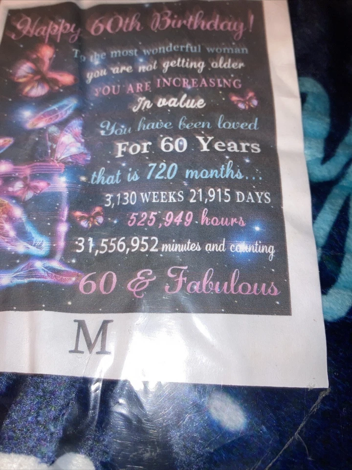 Nuevo ¡Feliz 60 Cumpleaños! Manta polar azul multicolor Foto 3 de 4