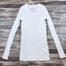Athleta Lincoln Park Ribbed Stretchy Crewneck Long Sleeve Sweater Sz XS in White