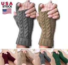 Winter Long Half Finger Fingerless Gloves Arm Hand Warmer Knitted Mittens Gift