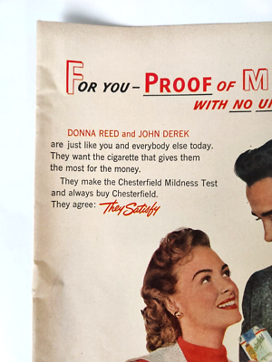 Donna Reed John Derek Smoking Chesterfield 1951 Vintage Ad Magazine Print